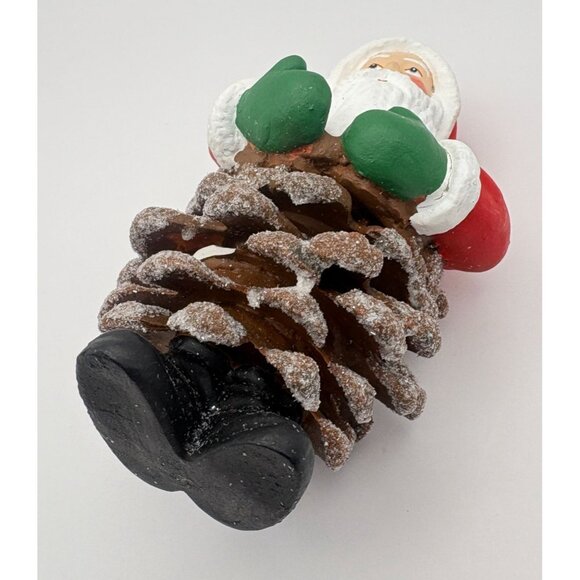 Vintage Pinecone Santa Claus Christmas Tree Ornament Glitter Accents Rustic - Picture 4 of 8